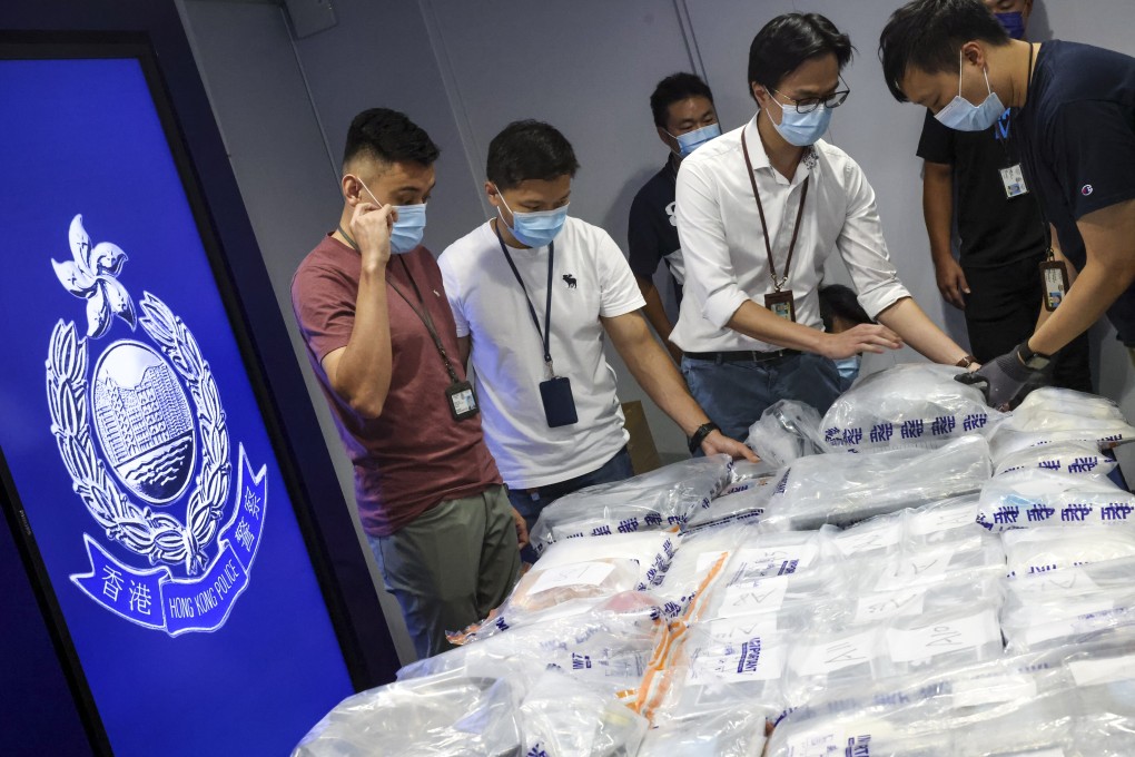 Hong Kong police display the drugs seized in the operations. Photo: K. Y. Cheng