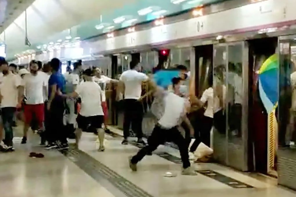 A white-clad mob attacks protesters and commuters at Yuen Long MTR station on the night of July 21, 2019. Photo: Handout