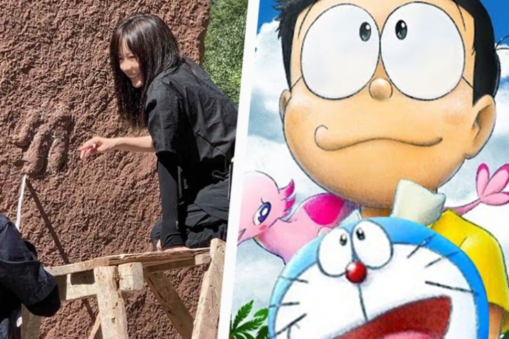 Scientists discover a new fossilised footprint (left) that they named after Nobita (right), a character from the ‘Doraemon’ cartoons. Photo: Handout