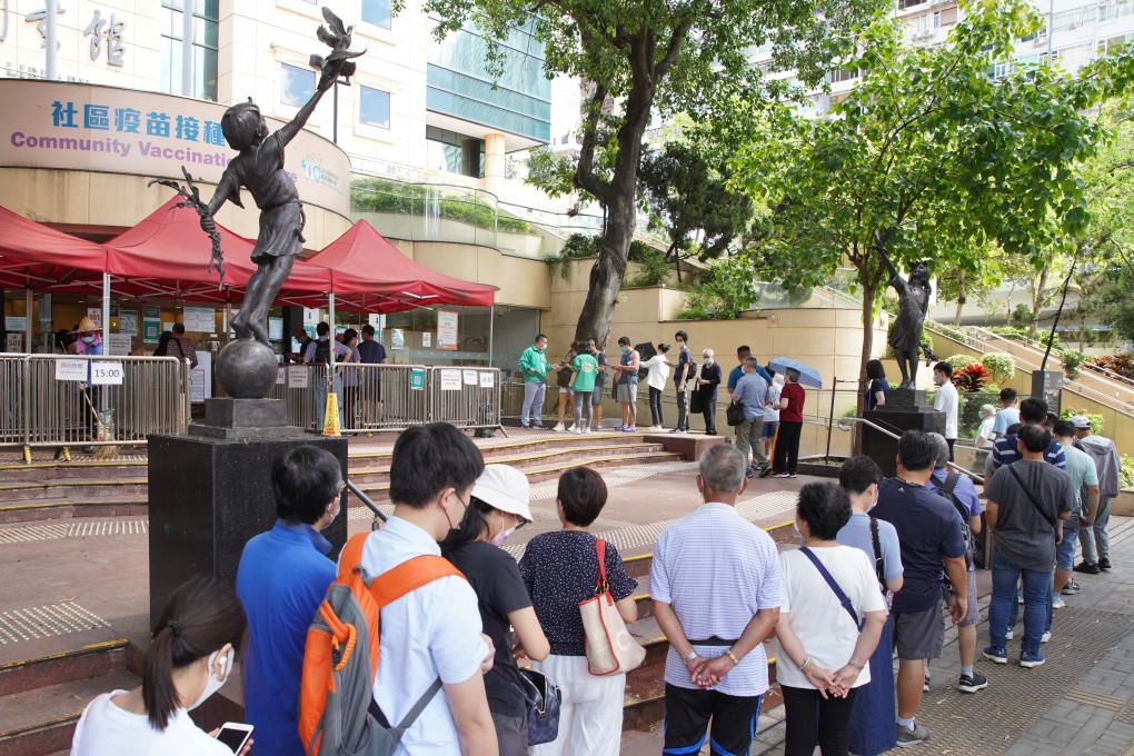 Hongkongers queue up for Sinovac jabs in Causeway Bay. Photo: Winson Wong