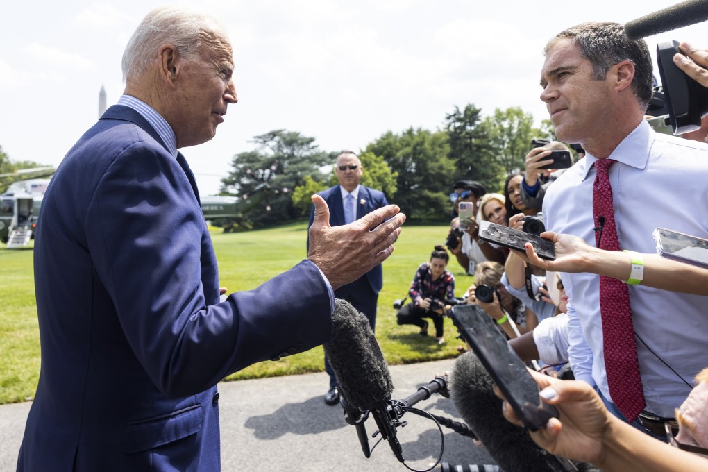US President Joe Biden speaks with reporters in Washington on Friday, after several departments in his administration issued advisories warning American businesses about risks to their operations and activities in Hong Kong. Photo: EPA/Bloomberg