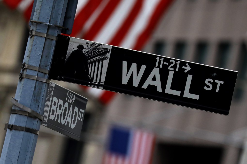 The Wall Street sign outside the New York Stock Exchange on Monday. Photo: EPA-EFE