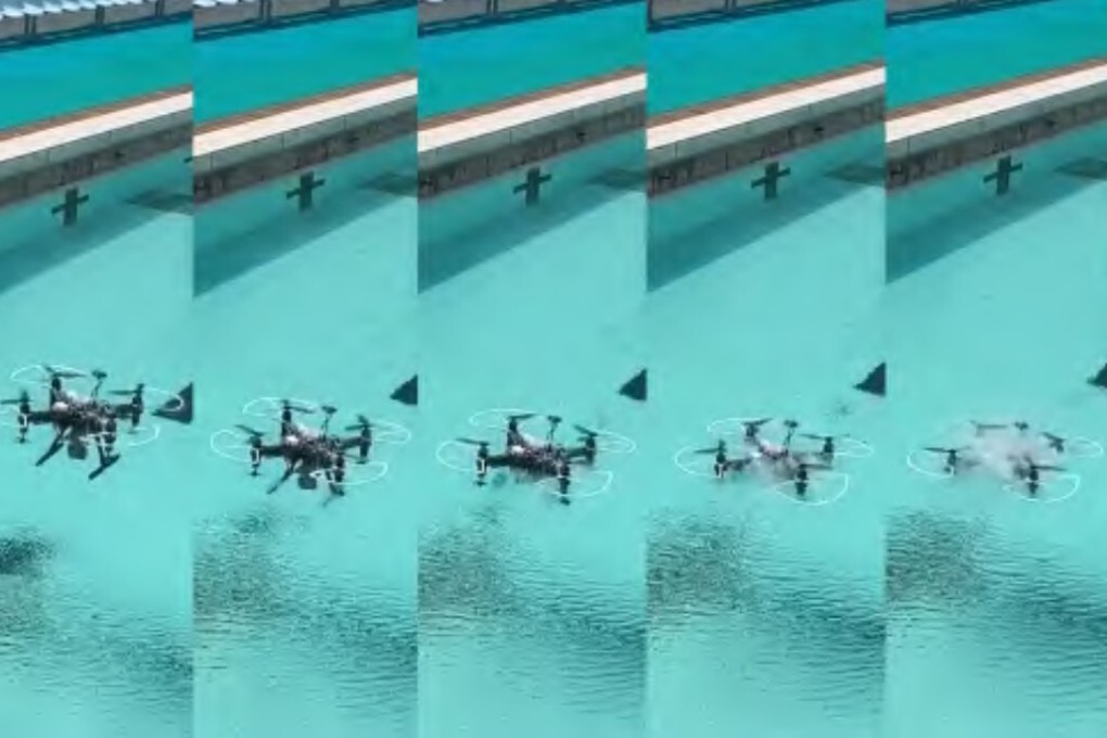 A transmedium drone flies out of water and then dives into water. Zhang Shuxin and his colleagues have reported that their drone used two kinds of blades with one designed to spin 3,600 times per minute in water to generate a powerful thrust. Photo: Xidian University