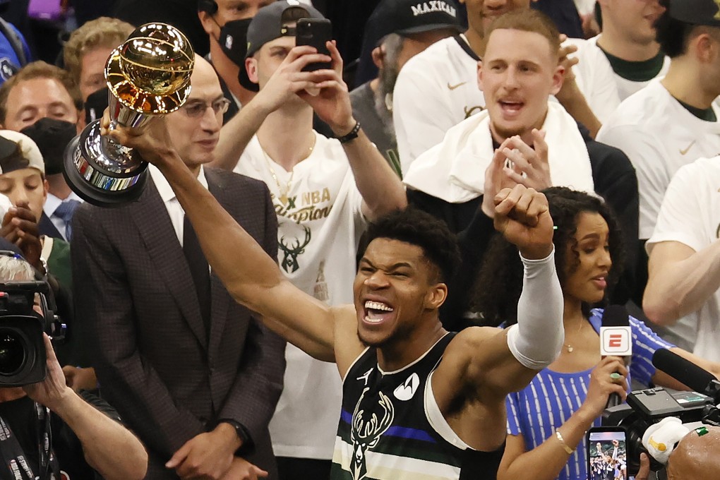 Milwaukee Bucks forward Giannis Antetokounmpo celebrates their NBA Championship victory. Photo: EPA