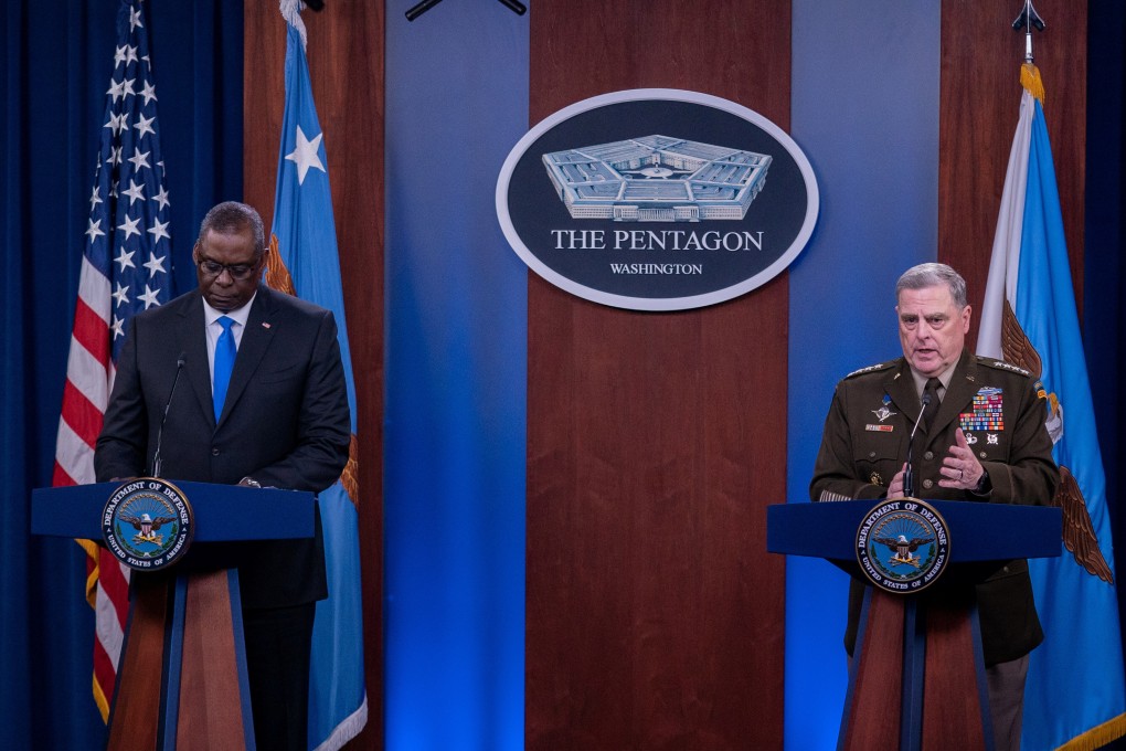 Chairman of the Joint Chiefs of Staff General Mark Milley, right, and US Defence Secretary Lloyd Austin at the Pentagon in Arlington, Virginia on Wednesday. Photo: Reuters