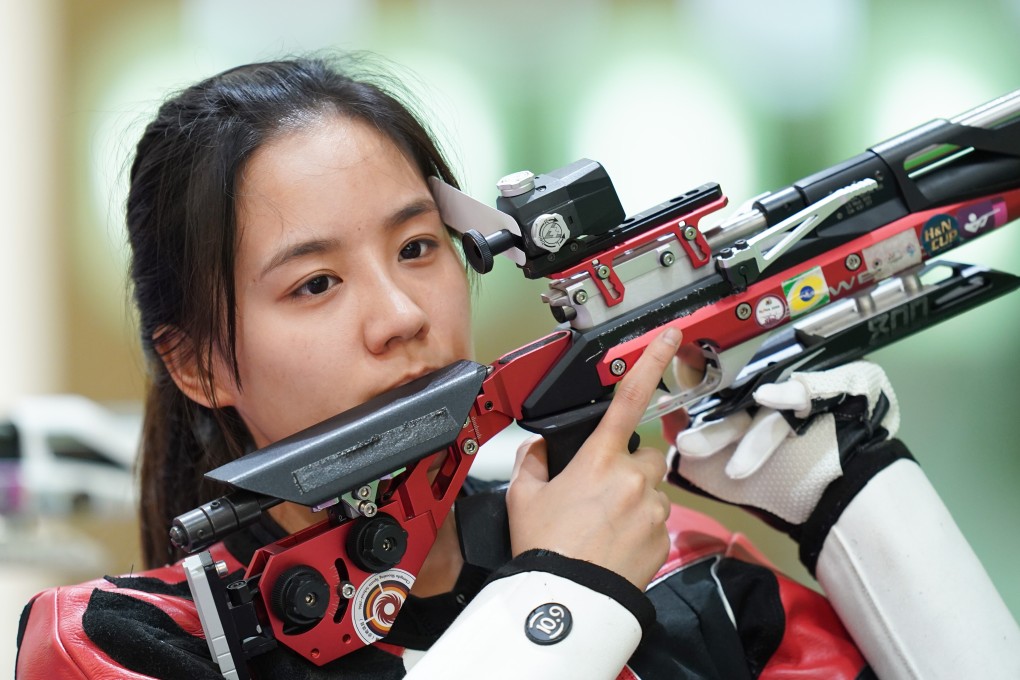 Wang Luyao of the Chinese shooting team at a training session at the Asaka Shooting Range in Tokyo, Japanin July. Photo: Xinhua