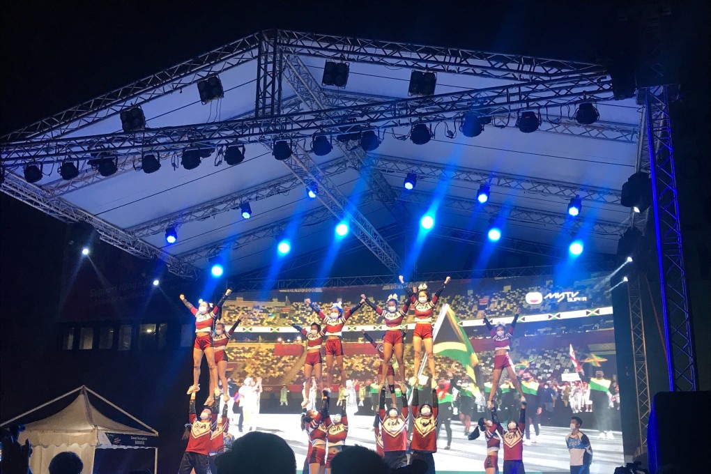 Cheerleaders and break-dancers perform on stage at the event in West Kowloon. Photo: Sammy Heung