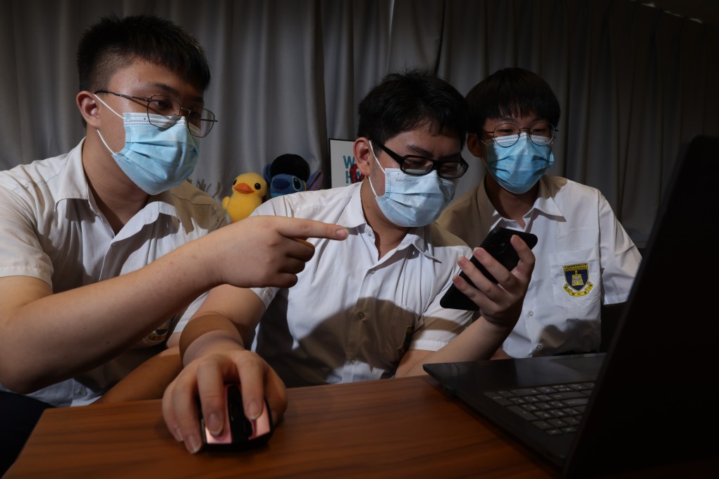 Form Five students (from left) Chris Wan, Bevis Liu Jinbang and Henry Huang talk about the risks of an unsafe internet. Photo: K. Y. Cheng