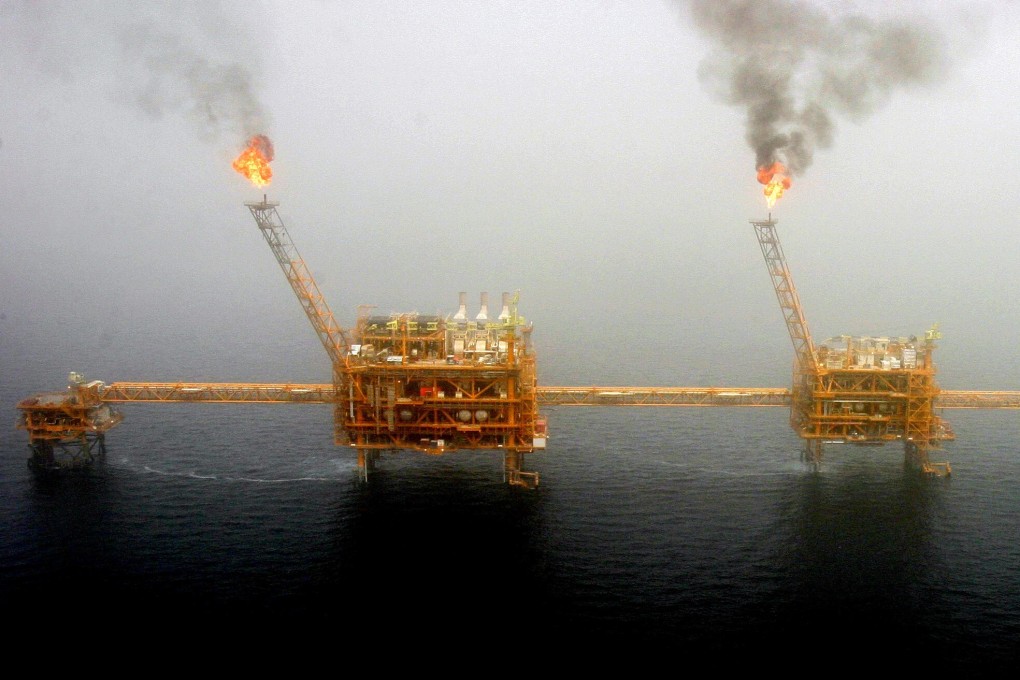 Gas flares from an oil production platform at the Soroush oil fields in the Persian Gulf, Iran. File photo: Reuters