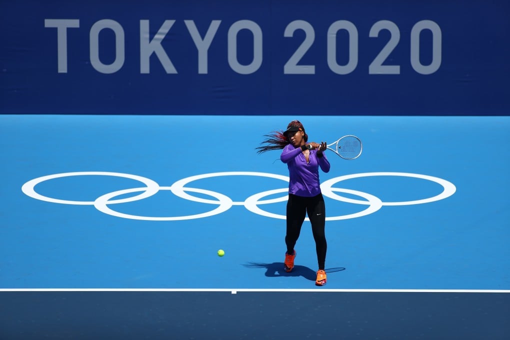 Naomi Osaka of Japan trains at the Tokyo 2020 Olympics tennis venue. Photo: Reuters