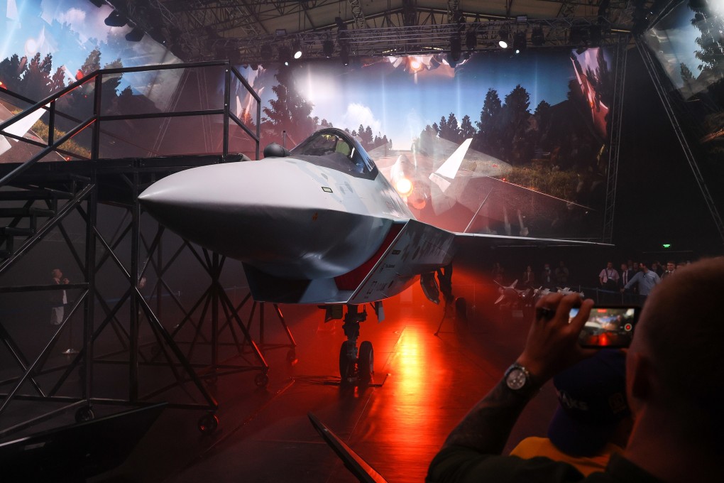 A prototype Sukhoi “Checkmate” stealth fighter on display in Russia last week. Photo: Bloomberg