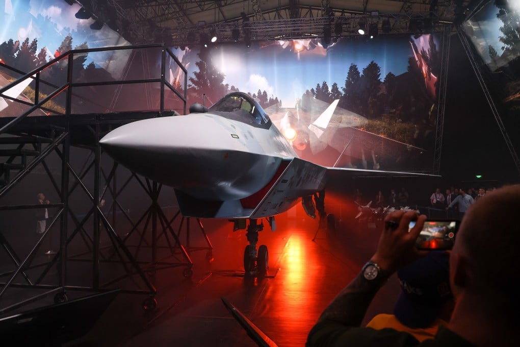 A prototype Sukhoi “Checkmate” stealth fighter on display in Russia last week. Photo: Bloomberg