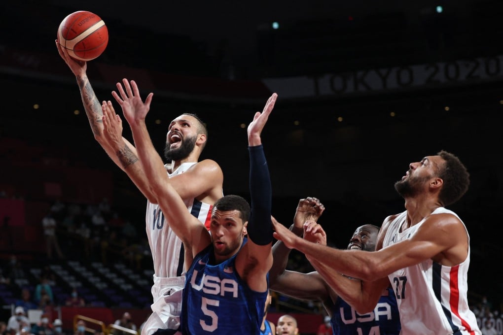 France’s Evan Fournier leads France to an upset victory over the US. Photo: AFP