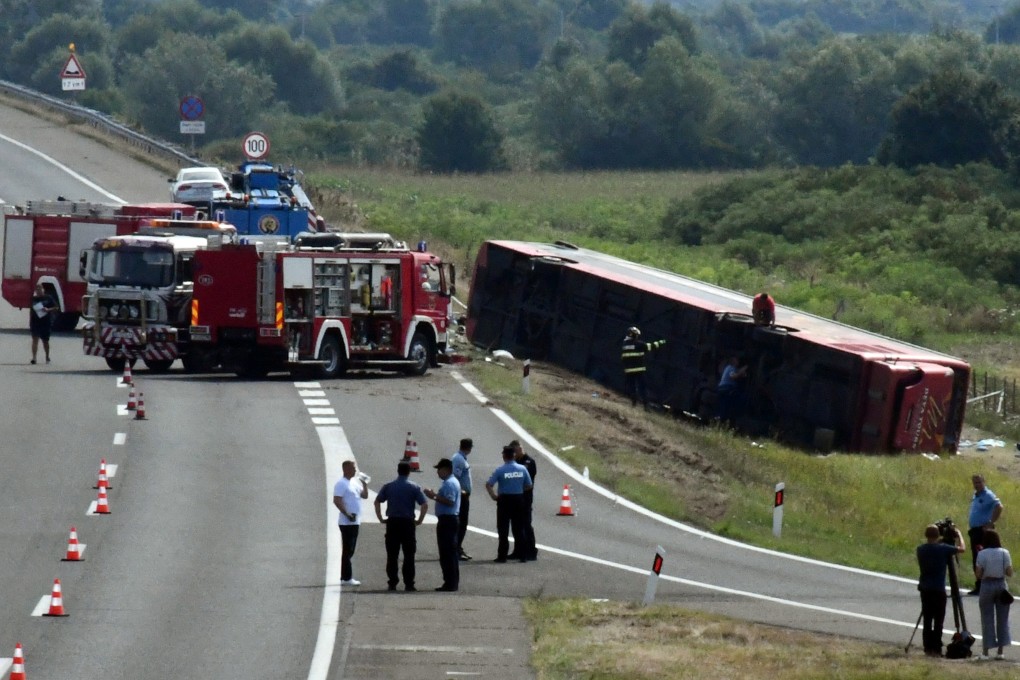 A bus driving from Germany to Kosovo crashed near Slavonski Brod, Croatia on Sunday. Photo: Ivica Galovic / PIXSELL via Reuters