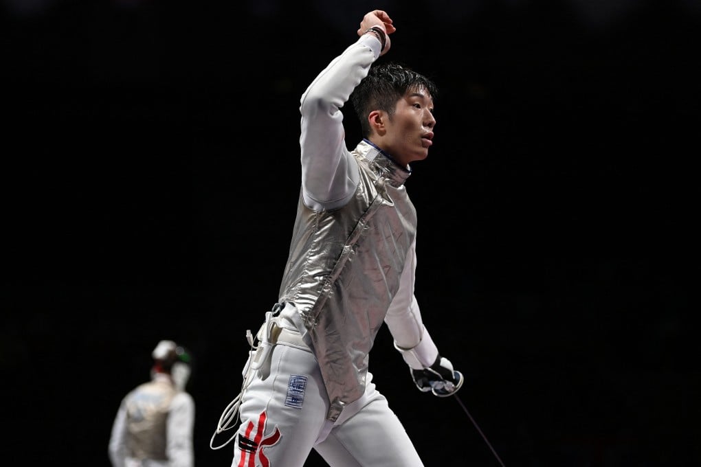 Hong Kong’s Cheung Ka-long celebrates after winning against the Russian Kirill Borodachev in the men’s fencing individual foil quarter-final bout during the Tokyo 2020 Olympic Games at the Makuhari Messe Hall in Chiba City. Photo: AFP
