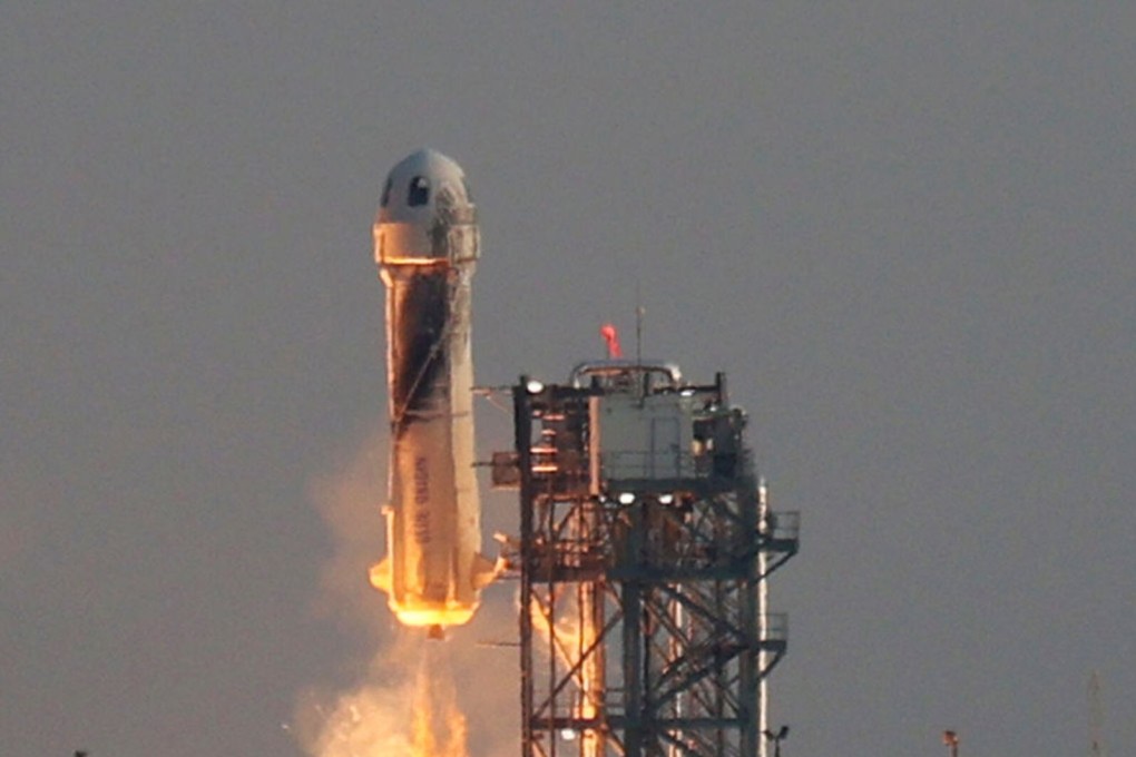 Blue Origin’s New Shepard lifts off from the launch pad in Van Horn, Texas on July 20. Photo: Getty Images / TNS