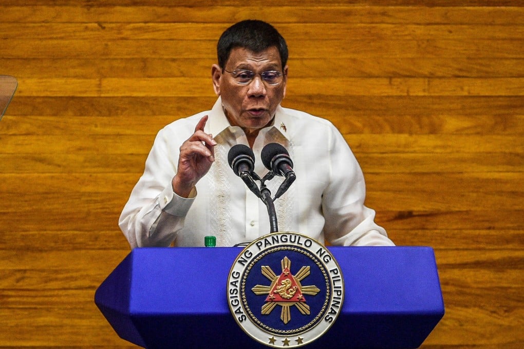 Philippine President Rodrigo Duterte gestures as he delivers his State of the Nation Address in Quezon City, Metro Manila. Photo: EPA