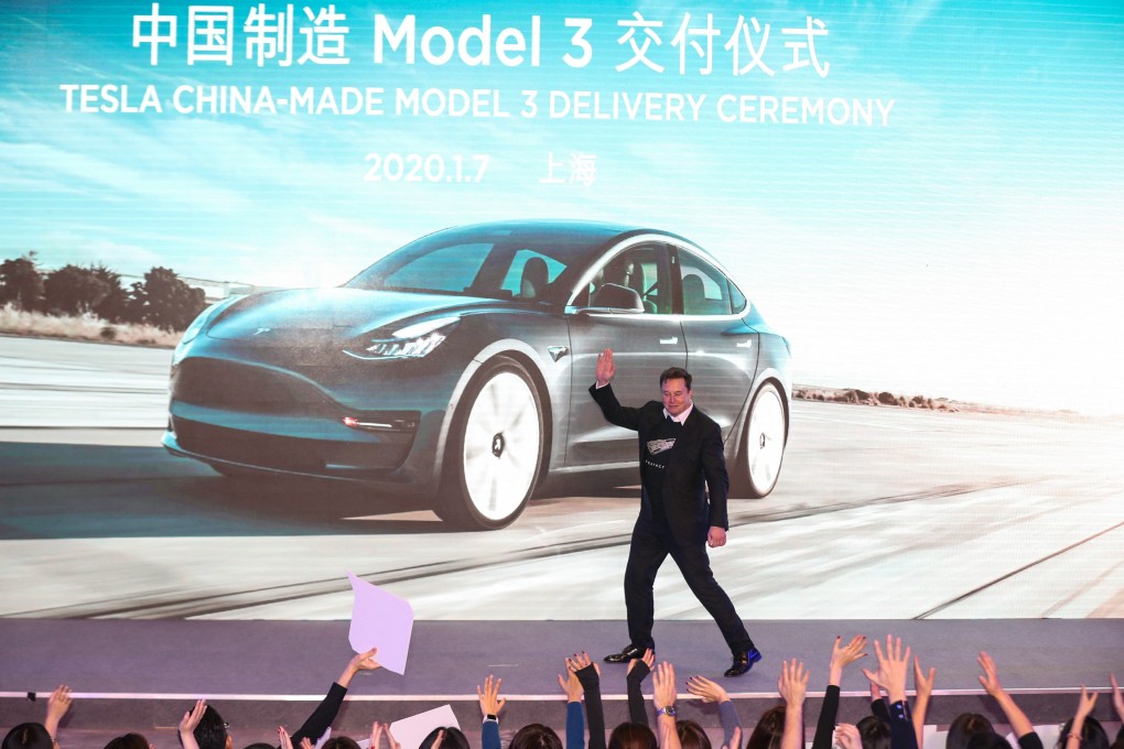 Tesla CEO Elon Musk during the delivery ceremony of China-made Model 3s in Shanghai in January last year. The US carmaker sold about 140,000 Model 3s in China in 2020. Photo: AFP