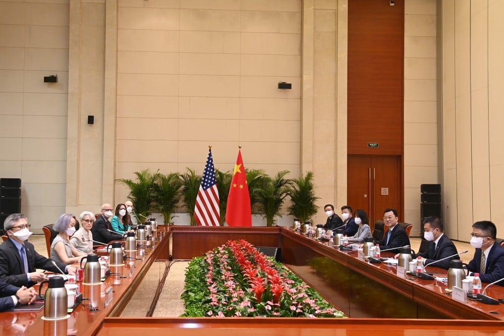 American and Chinese officials meet in the northern city of Tianjin on Monday. Photo: Xinhua