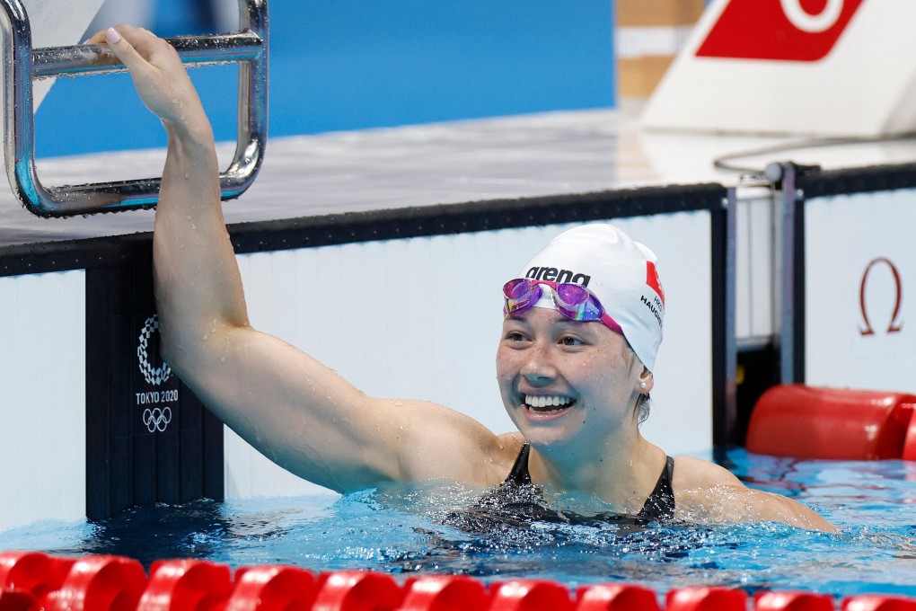 Siobhan Haughey flashes a silver smile after finishing second in the women’s 200m freestyle at the Tokyo Olympics. Photo: AFP
