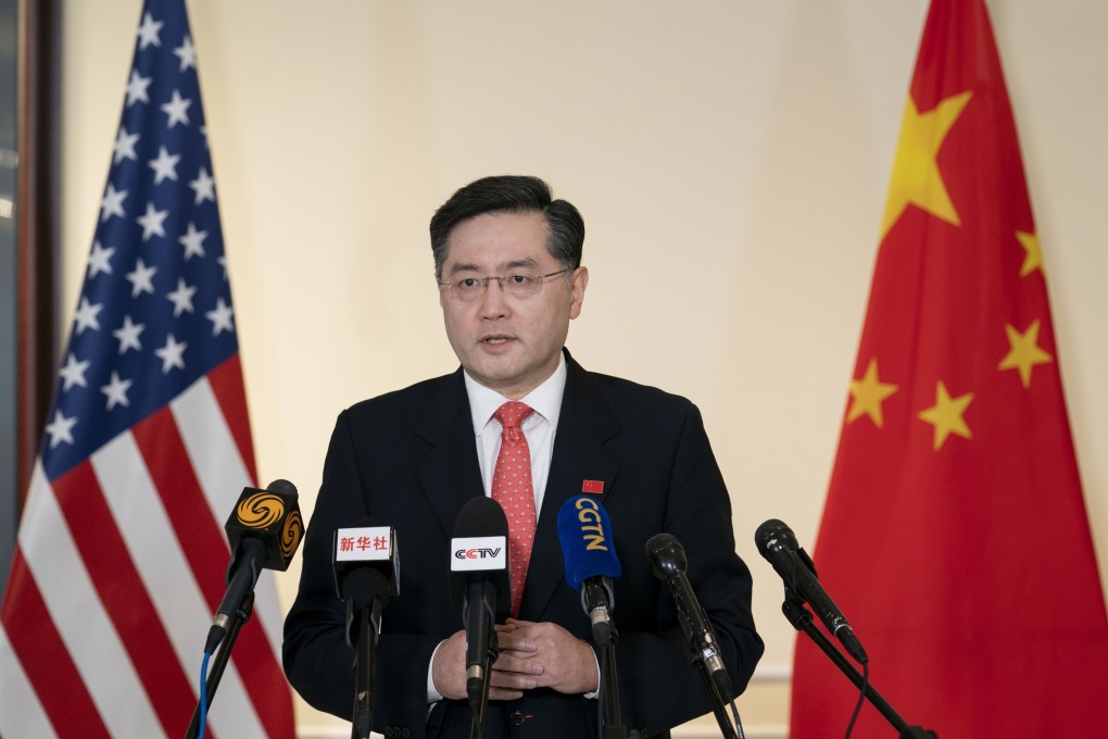 China's new ambassador to the US Qin Gang addresses Chinese and American media representatives shortly after his arrival in Washington on Wednesday. Photo: Xinhua
