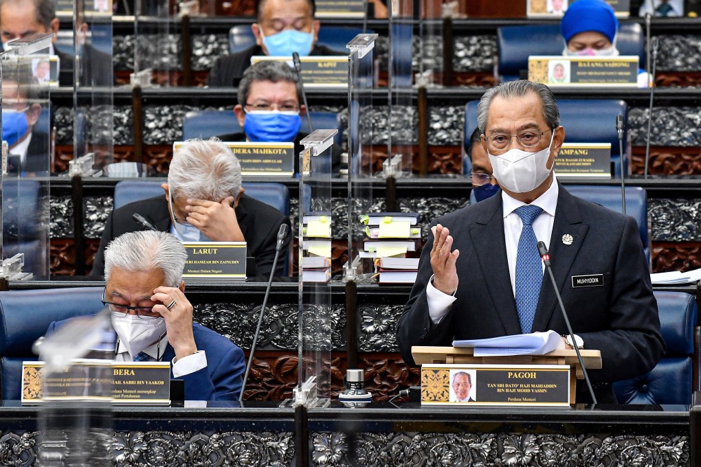 Malaysia's Prime Minister Muhyiddin Yassin speaks during a session of the lower house of parliament on Monday. The king has sharply criticised his government. Photo: Reuters