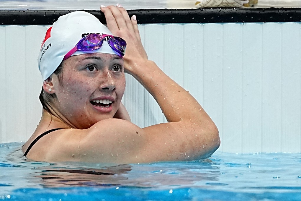Hong Kong‘s Siobhan Haugheyreacts after setting a new Asian record in her 100m freestyle semi-final at the Tokyo 2020 Olympics. Photo: DPA