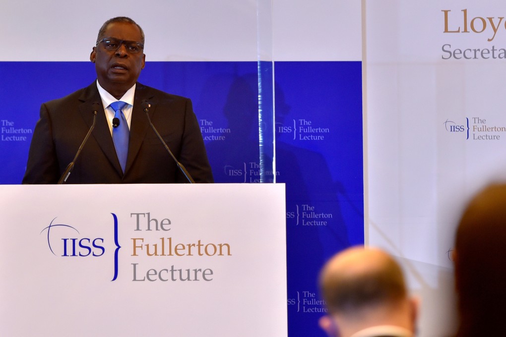 US Defence Secretary Lloyd Austin speaks at the Fullerton Lecture in Singapore on July 27. Photo: Reuters