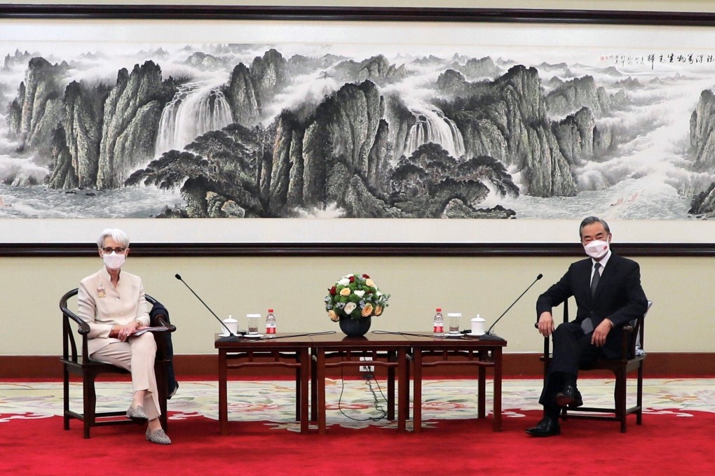 US Deputy Secretary of State Wendy Sherman meets Chinese State Councilor and Foreign Minister Wang Yi in Tianjin, China, on Monday. Photo: US Department of State handout