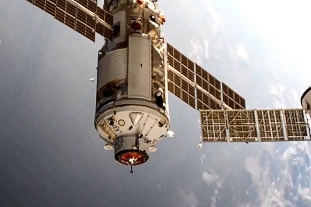 The Russian Nauka laboratory module docks at the International Space Station on Thursday. Photo: Roscosmos handout via AFP