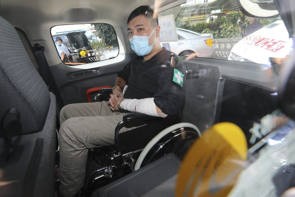 Leon Tong arrives at West Kowloon Court on July 6, 2020, five days after driving his motorcycle into a group of police officers. Photo: Felix Wong