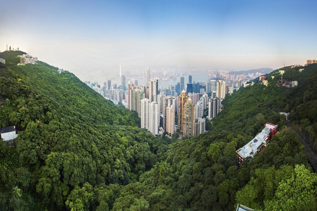 High Angle View Of Victoria Harbour Against Sky - stock photo
