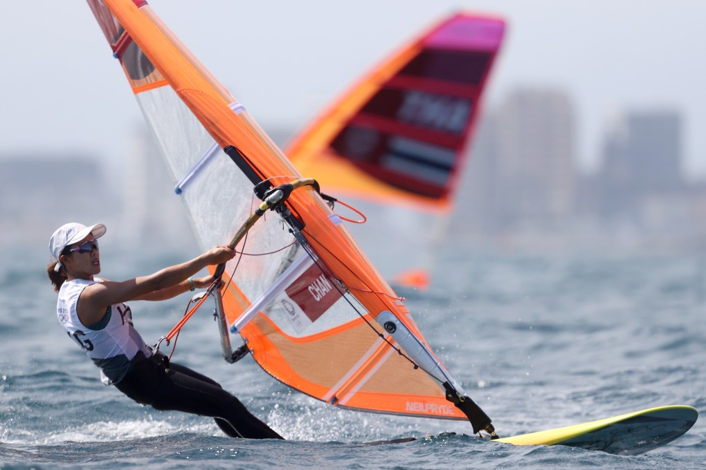Hong Kong windsurfer Hayley Chan Hei-man competing in the women’s RS: X medal race at the Tokyo 2020 Olympic Games. Photo: Getty Images