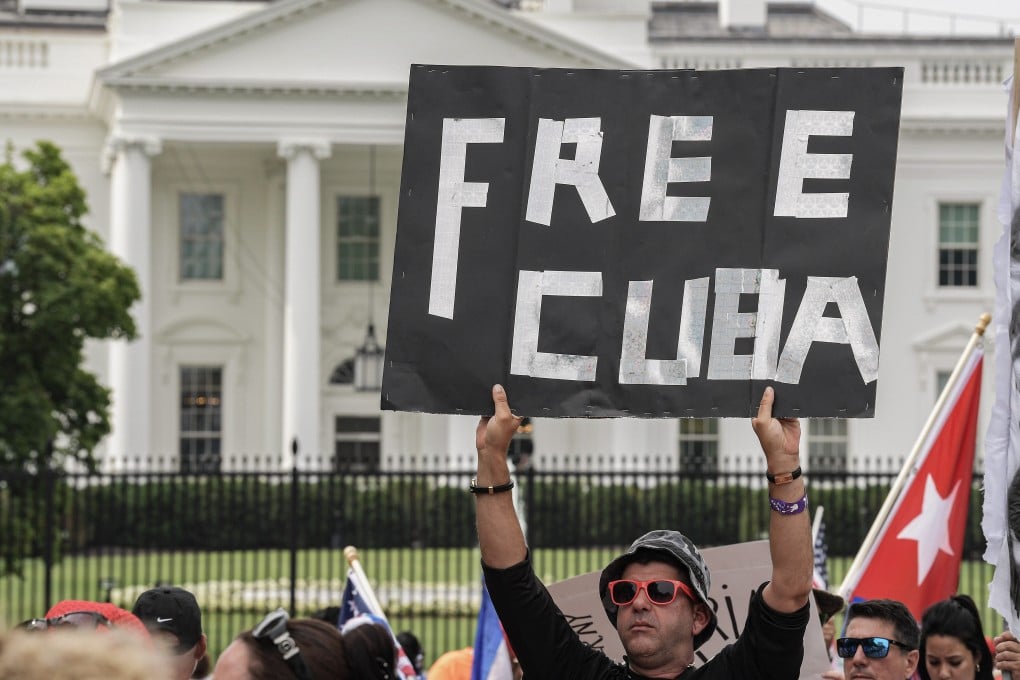 Cuban-Americans gather at Lafayette Park in front of the White House in Washington to demand Joe Biden provide humanitarian help to their country. Zuma Press Wire / DPA