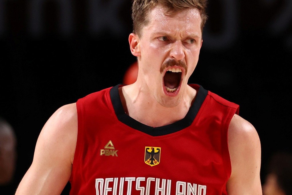 Germany basketball player Andreas Obst wears his Peak-sponsored uniform at the Tokyo Olympics. Photo: Reuters