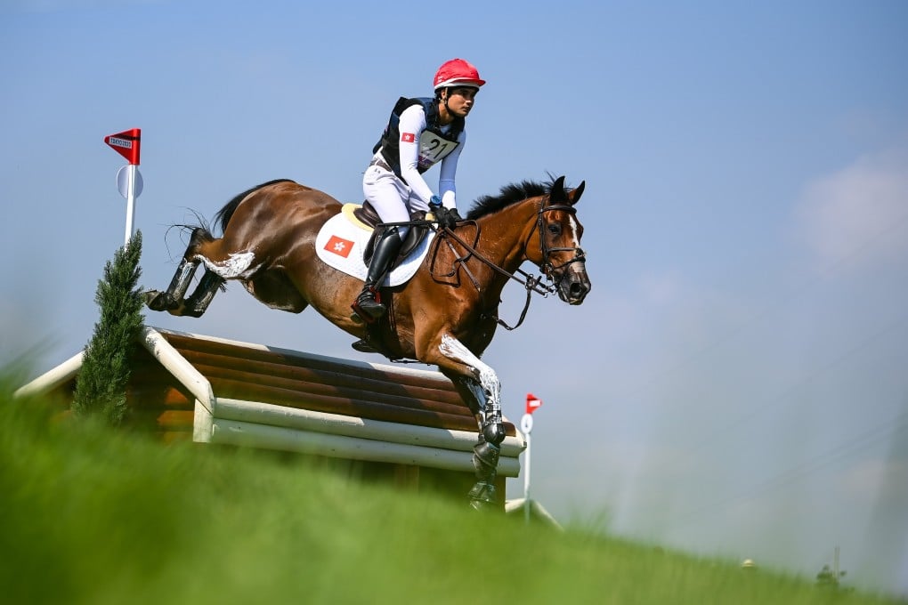Hong Kong‘s Thomas Heffernan Ho and Tayberry jump over a fence during the cross country section of the Tokyo Olympics eventing competition on Sunday. Photo: Gettyimages