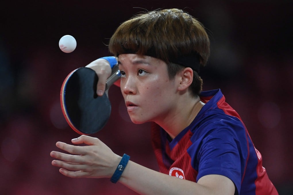 Doo Hoi-kem serves during Hong Kong’s women’s team round-of-16 table tennis match at the Tokyo Metropolitan Gymnasium during the 2020 Olympics. Photos: AFP