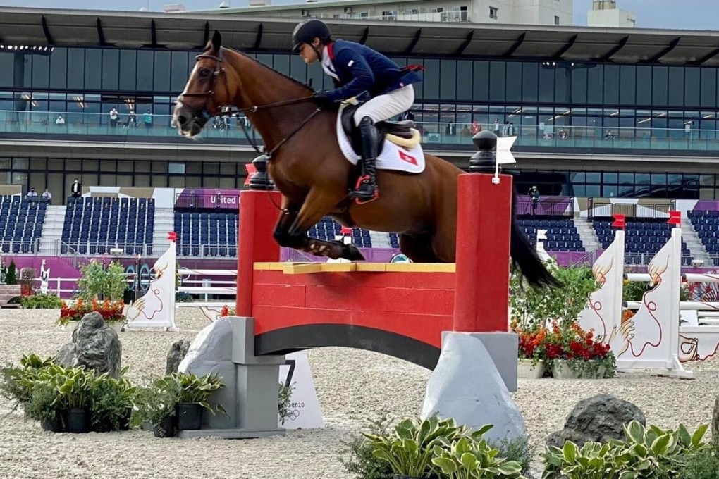 Thomas Heffernan Ho clears a fence at the Tokyo Olympics show jumping discipline of the eventing competition. Photo: Alex Cheung/HKEF