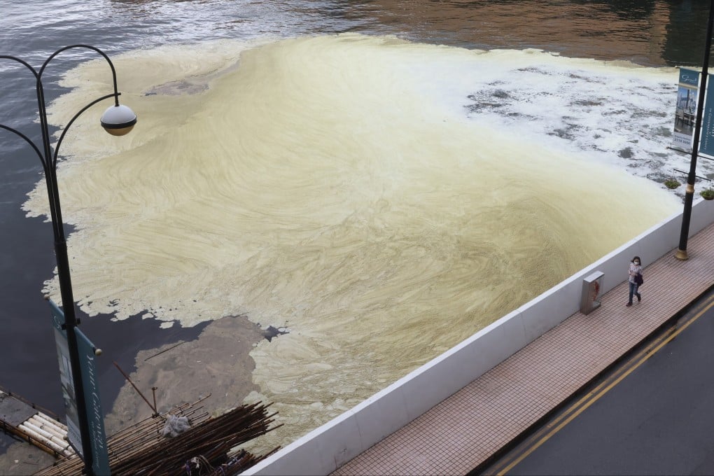 A brown sludge covers an area of Victoria Harbour off Ocean Terminal and Harbour City in Tsim Sha Tsui on Tuesday. Photo: K. Y. Cheng