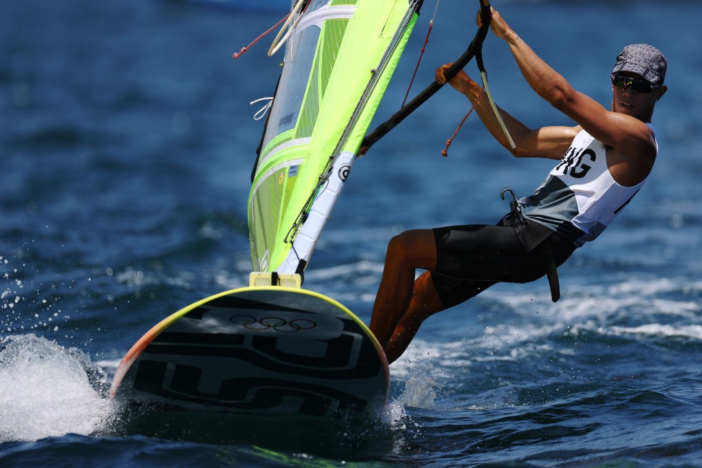 Michael Cheng Chun-leung competes in the Men‘s RS:X class on day two of the Tokyo 2020 Olympic Games in Enoshima, Japan. Photo: Gettyimages