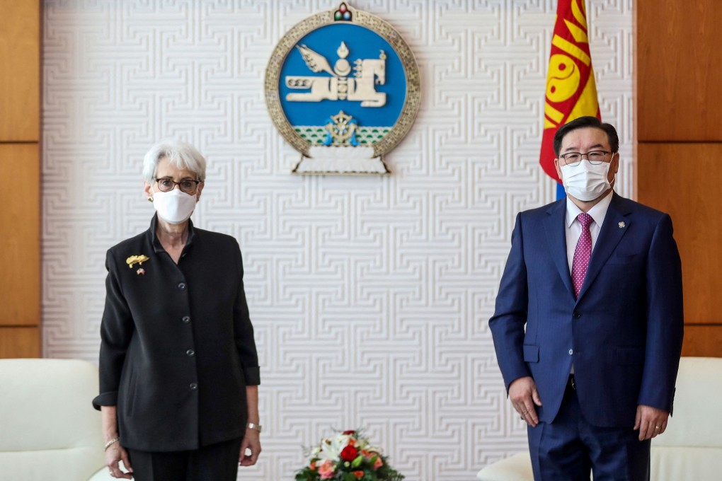 US deputy secretary of state Wendy Sherman (left) meets Gombojav Zandanshatar, Mongolia's parliamentary speaker, in Ulaanbaatar in late July. Photo: AFP