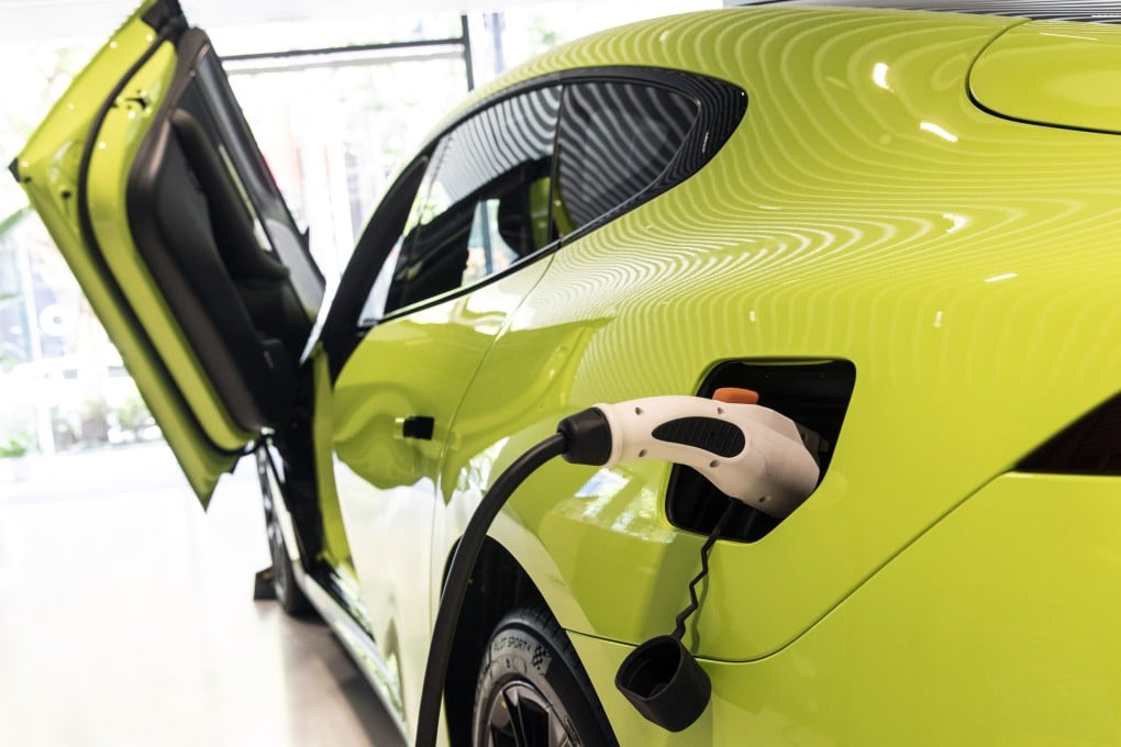 An XPeng P7 Wing Limited Edition electric vehicle being charged at an XPeng dealership in Shanghai. Photo: Bloomberg