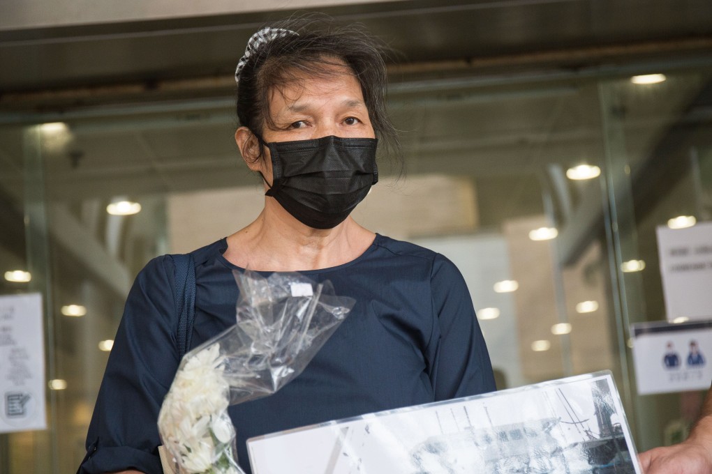 Activist Lui Yuk-lin appears outside Eastern Court, where she was fined HK$5,000 for a mask violation on Wednesday. Photo: Brian Wong