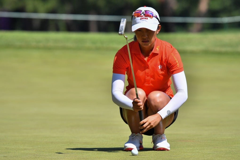 Hong Kong’s Tiffany Chan Tsz-ching line sup a putt during round two of the women’s individual at the Tokyo 2020 Olympic Games at the Kasumigaseki Country Club in Kawagoe. Photo: AFP