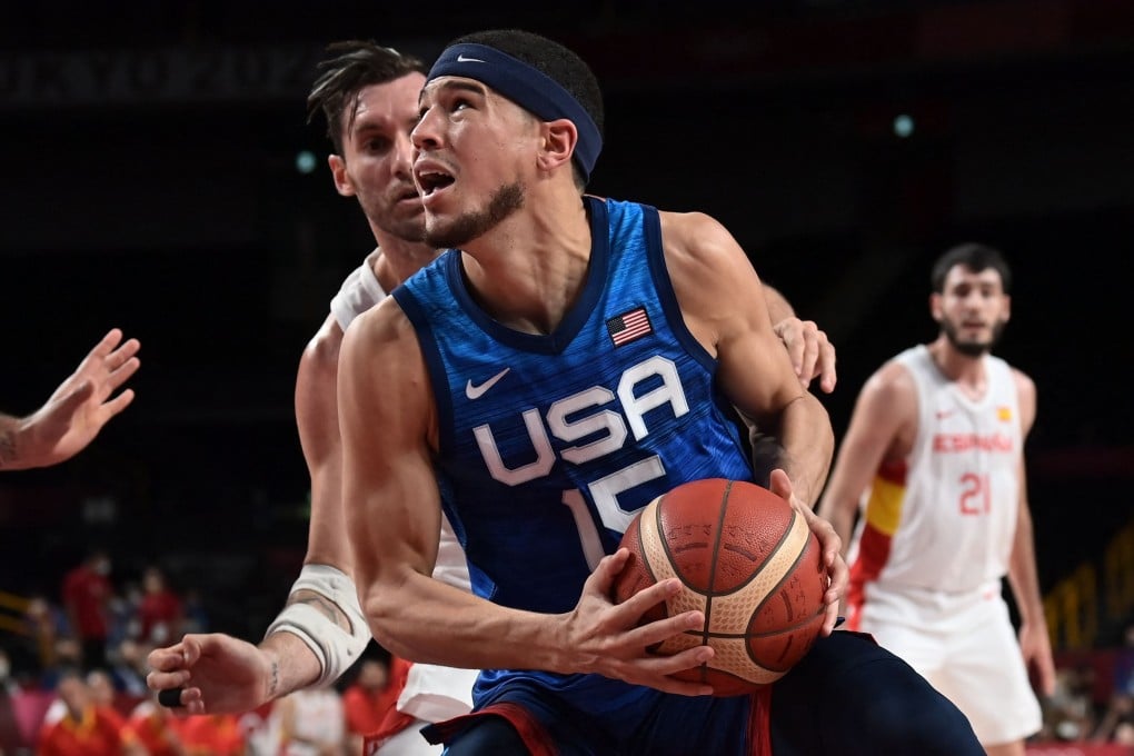 Devin Booker in action against Spain in their Olympic quarter-final contest. Photo: AFP