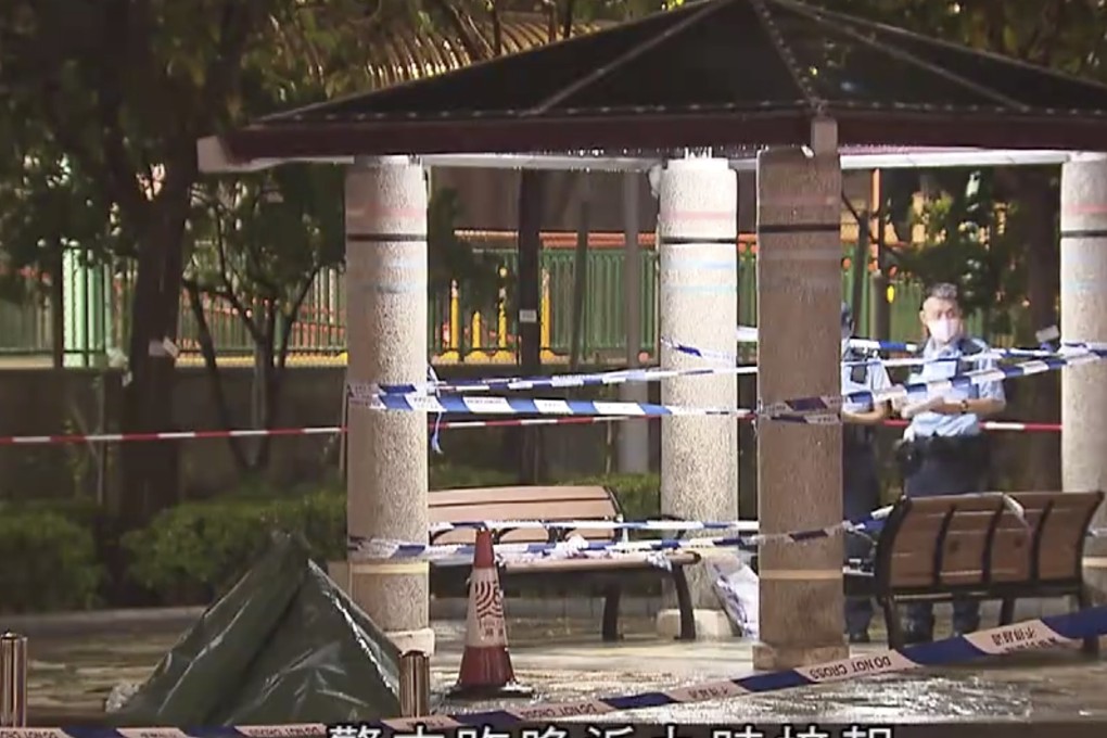Hong Kong police investigate the scene of an elderly resident’s murder on Thursday evening. Photo: NOW TV