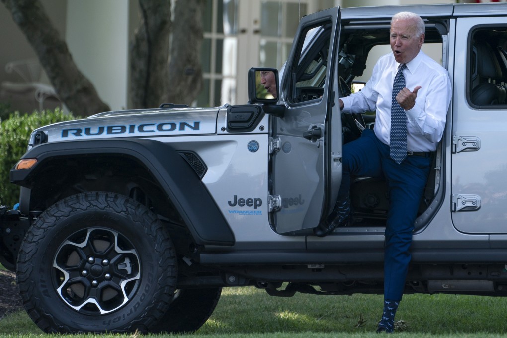 President Joe Biden gets out of a Jeep Wrangler Rubicon on the South Lawn of the White House. Photo: AP