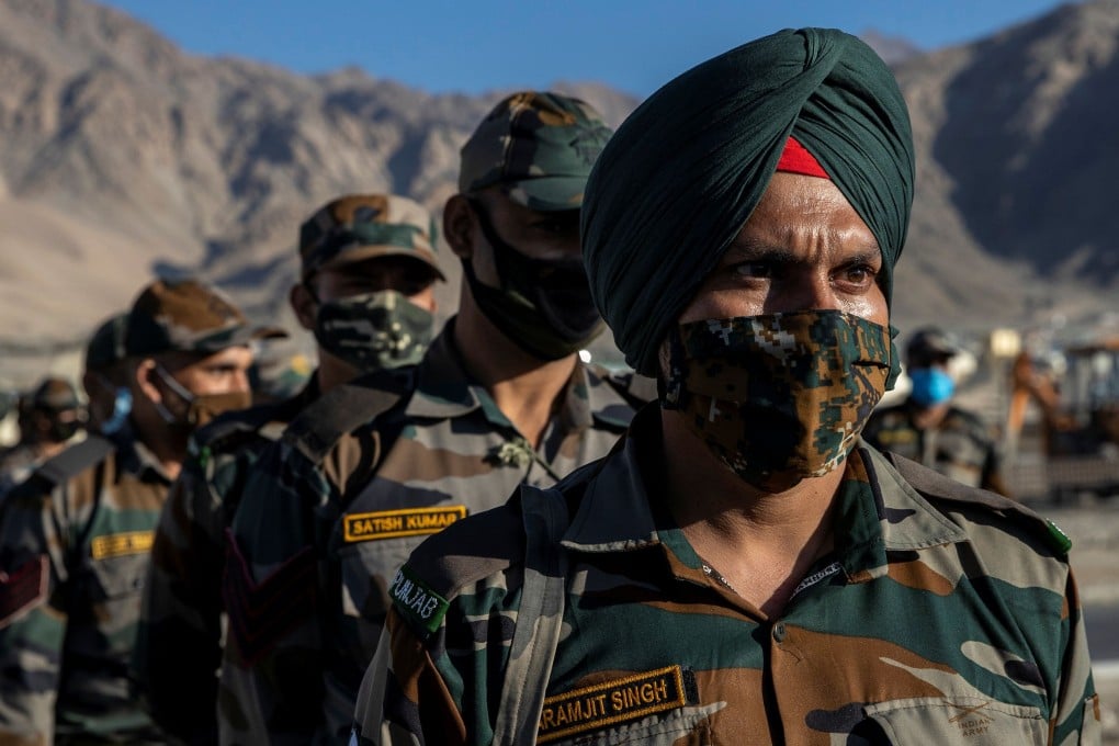 Indian soldiers in formation in the Ladakh region. Photo: Reuters