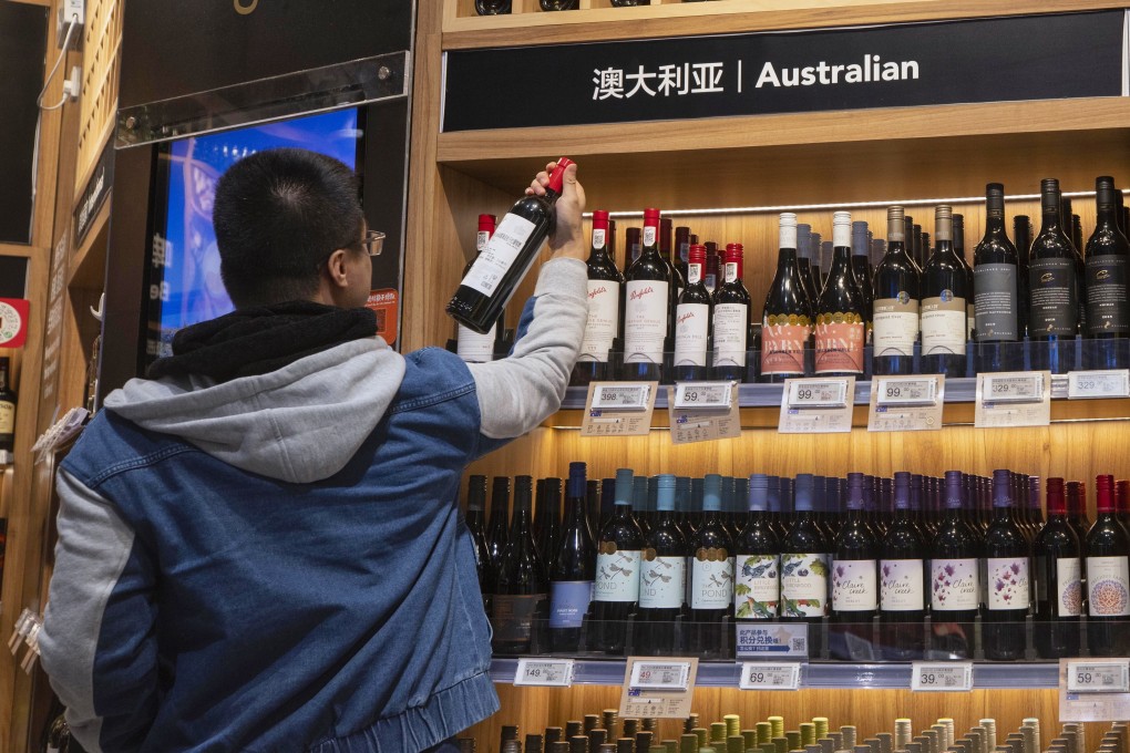 Australian wines on sale in Shanghai, days before China hit them with tariffs which made them unviable on the Chinese market. Photo: EPA-EFE