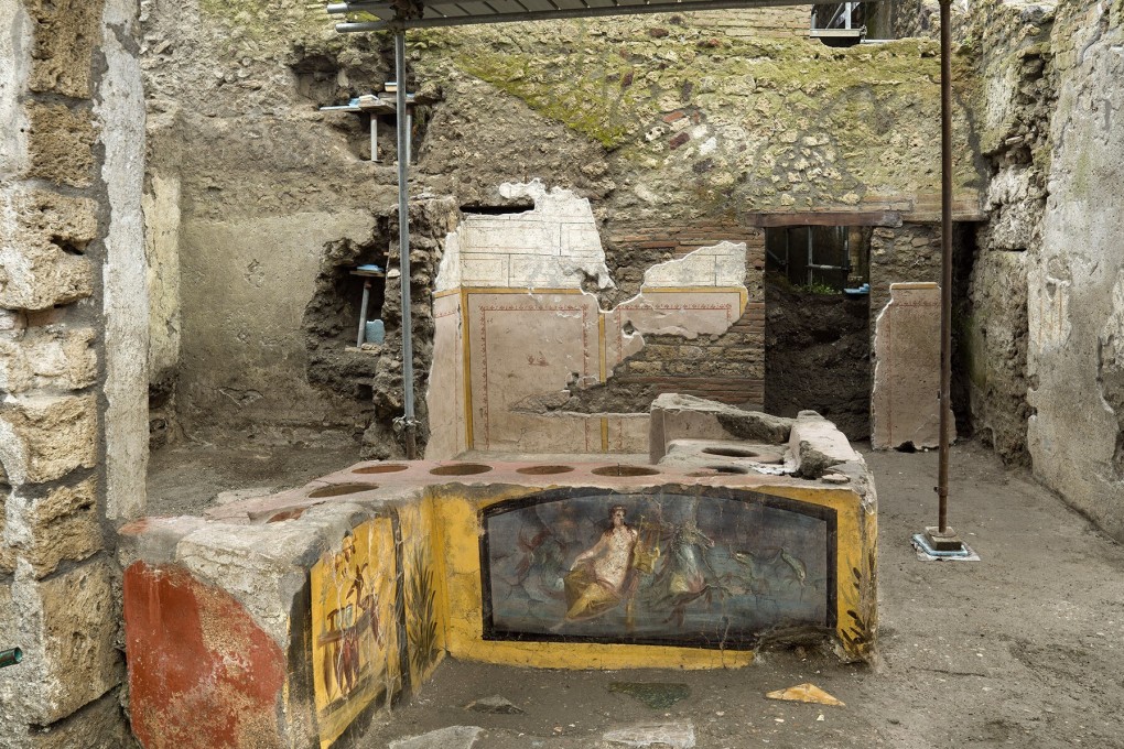 The thermopolium fast-food court in the Pompeii archaeological park near Naples, Italy. Photo: Parco Archeologico di Pompeii via AP